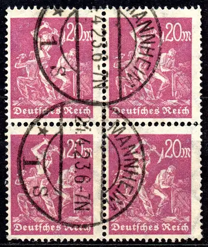 Deutsches Reich, Mi-Nr. 241 gest., 4´er-Block, Arbeiter