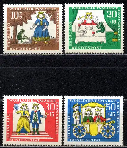 BRD, Mi-Nr. 523 - 526 **, kompl., Wohlfahrt 1966, Märchen der Gebrüder Grimm: Der Froschkönig