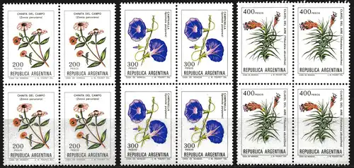 Argentinien, Mi-Nr. 1558, 1559 + 1605 **, 4´er-Block, Blumen