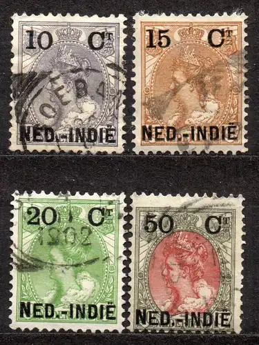 Niederländisch-Indien, Mi-Nr. 31, 33, 34 + 36 gest., Königin Wilhelmina