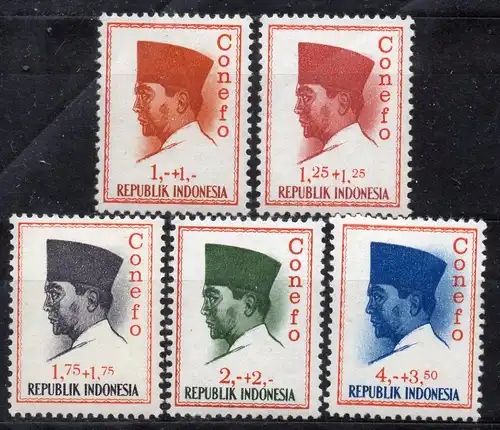 Indonesien, Mi-Nr. 473, 474, 475, 476 + 478 **, Präsident Sukarno