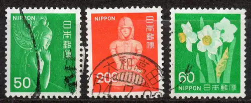 Japan, Mi-Nr. 1275, 1277 + 1287 gest., DS Pflanzen, Tiere, nationales Kulturerbe