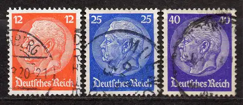 Deutsches Reich, Mi-Nr. 469, 471 + 472 gest., Paul von Hindenburg im Medaillon, WZ Waffeln