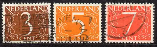 Niederlande, Mi-Nr. 612 Y A, 613 Y A + 614 Y A gest., Ziffern