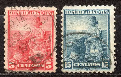 Argentinien, Mi-Nr. 104 + 109 gest., Sinnbild der Republik