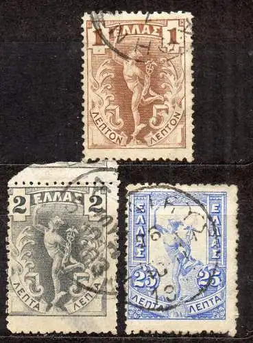 Griechenland, Mi-Nr. 125, 126 + 131 gest., Hermes