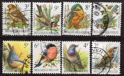 Belgien, Mi-Nr. 2241, 2242, 2292, 2313, 2346, 2347, 2373 + 2399 gest., Vögel