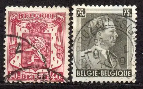 Belgien, Mi-Nr. 480 + 481 gest.,  Staatswappen + König Leopold III.