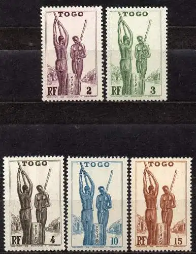 Togo, Mi-Nr. 130, 131, 132, 134 + 135 **, Szenen aus Togo: Zerstampfen von Hirse