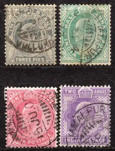 Indien, Mi-Nr. 55, 56, 57 + 58 gest., König Edward VII.