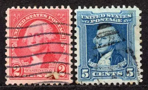 USA, Mi-Nr. 337 + 340 gest., 200. Geburtstag von George Washington