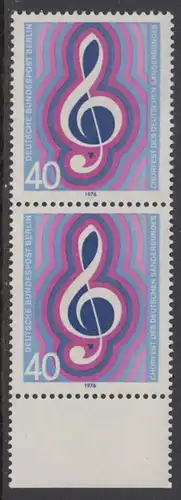 BERLIN 1976 Michel-Nummer 522 postfrisch vert.PAAR RAND unten - Chorfest des Deutschen Sängerbundes, Berlin