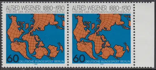 BERLIN 1980 Michel-Nummer 616 postfrisch horiz.PAAR RAND rechts - Alfred Wegener, Geophysiker und Meteorologe