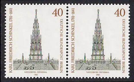 BERLIN 1981 Michel-Nummer 640 postfrisch horiz.PAAR - Karl Friedrich Schinkel, Baumeister und Maler