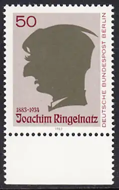 BERLIN 1983 Michel-Nummer 701 postfrisch EINZELMARKE RAND unten - Joachim Ringelnatz, Maler und Schriftsteller (Scherenschnitt)