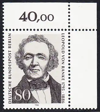 BERLIN 1986 Michel-Nummer 759 postfrisch EINZELMARKE ECKRAND oben rechts - Leopold von Ranke, Historiker