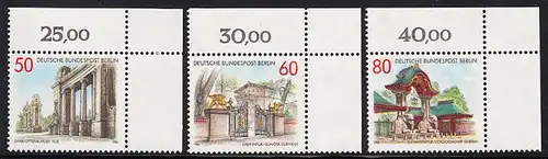 BERLIN 1986 Michel-Nummer 761-763 postfrisch SATZ(3) EINZELMARKEN ECKRÄNDER oben rechts - Portale und Tore in Berlin