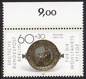 BERLIN 1987 Michel-Nummer 790 postfrisch EINZELMARKE RAND oben - Gold- und Silberschmiedekunst: Athenaschale