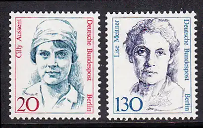 BERLIN 1988 Michel-Nummer 811-812 postfrisch SATZ(2) EINZELMARKEN - Frauen der deutschen Geschichte: Cilly Aussem, Tennisspielerin / Lise Meitner, Physikerin