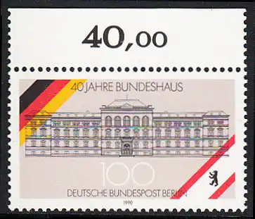 BERLIN 1990 Michel-Nummer 867 postfrisch EINZELMARKE RAND oben - Bundeshaus in Berlin