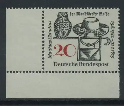 BUND 1965 Michel-Nummer 0462 postfrisch EINZELMARKE ECKRAND unten links