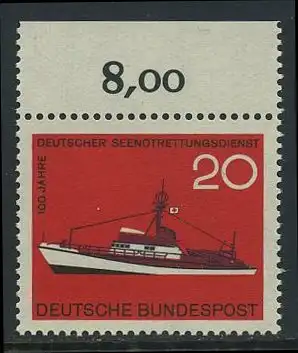 BUND 1965 Michel-Nummer 0478 postfrisch EINZELMARKE RAND oben (c)