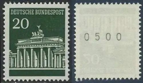 BUND 1966 Michel-Nummer 0507 postfrisch EINZELMARKE m/ rücks.Rollennummer 0500