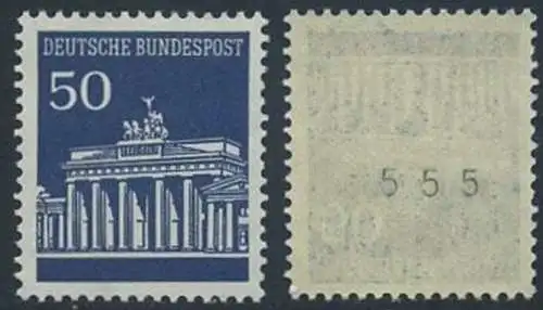 BUND 1966 Michel-Nummer 0509 postfrisch EINZELMARKE m/ rücks.Rollennummer 555