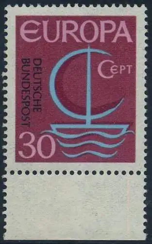 BUND 1966 Michel-Nummer 0520 postfrisch EINZELMARKE RAND unten