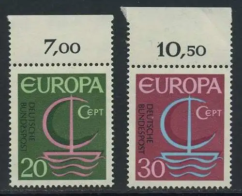 BUND 1966 Michel-Nummer 0519-0520 postfrisch SATZ(2) EINZELMARKEN RÄNDER oben (f)