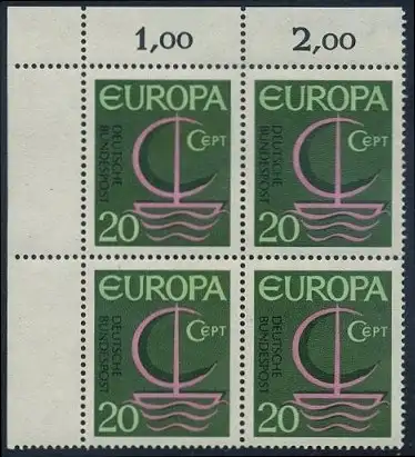 BUND 1966 Michel-Nummer 0519 postfrisch BLOCK ECKRAND oben links