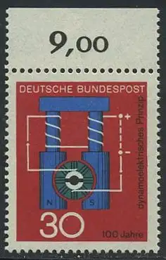 BUND 1966 Michel-Nummer 0522 postfrisch EINZELMARKE RAND oben