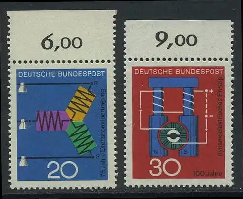 BUND 1966 Michel-Nummer 0521-0522 postfrisch SATZ(2) EINZELMARKEN RÄNDER oben (e)