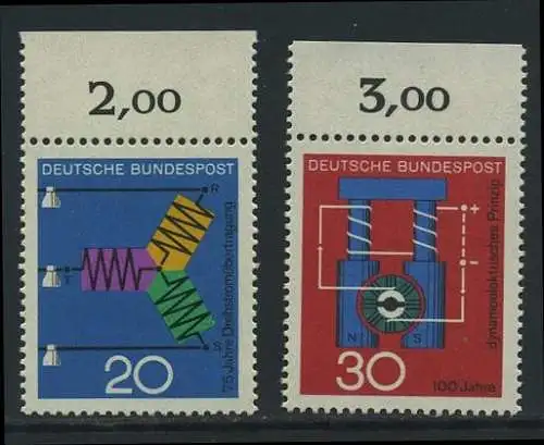 BUND 1966 Michel-Nummer 0521-0522 postfrisch SATZ(2) EINZELMARKEN RÄNDER oben (a)