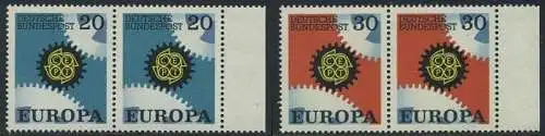 BUND 1967 Michel-Nummer 0533-0534 postfrisch SATZ(2) horiz.PAARE RÄNDER rechts