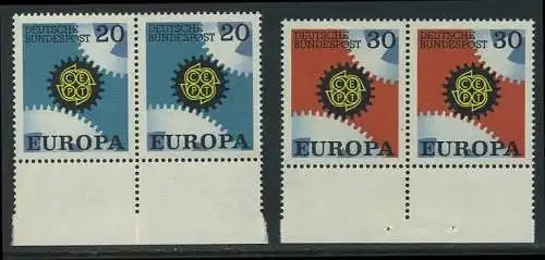 BUND 1967 Michel-Nummer 0533-0534 postfrisch SATZ(2) horiz.PAARE RÄNDER unten