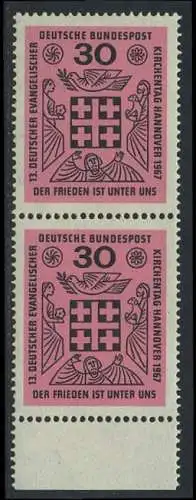 BUND 1967 Michel-Nummer 0536 postfrisch vert.PAAR RAND unten