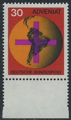 BUND 1967 Michel-Nummer 0545 postfrisch EINZELMARKE RAND unten