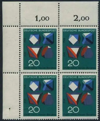 BUND 1968 Michel-Nummer 0547 postfrisch BLOCK ECKRAND oben links