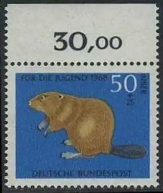 BUND 1968 Michel-Nummer 0552 postfrisch EINZELMARKE RAND oben (b)