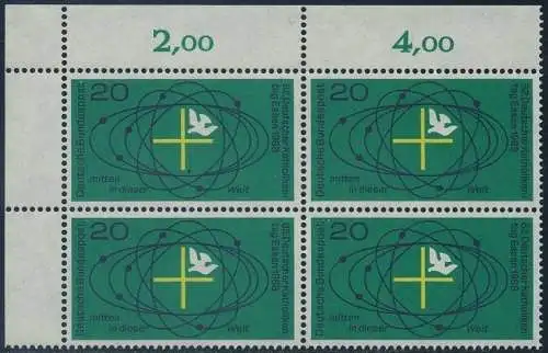 BUND 1968 Michel-Nummer 0568 postfrisch BLOCK ECKRAND oben links