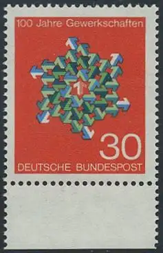 BUND 1968 Michel-Nummer 0570 postfrisch EINZELMARKE RAND unten