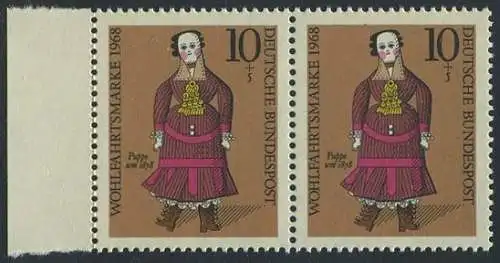 BUND 1968 Michel-Nummer 0571 postfrisch horiz.PAAR RAND links