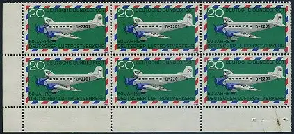 BUND 1969 Michel-Nummer 0576 postfrisch horiz.BLOCK(6) ECKRAND unten links