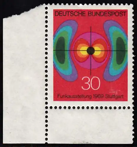 BUND 1969 Michel-Nummer 0599 postfrisch EINZELMARKE ECKRAND unten links