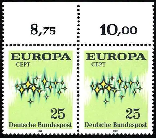 BUND 1972 Michel-Nummer 0716 postfrisch horiz.PAAR RAND oben