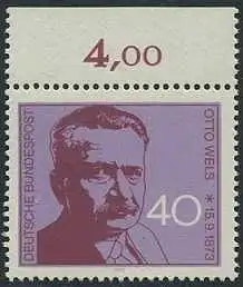 BUND 1973 Michel-Nummer 0780 postfrisch EINZELMARKE RAND oben (a)