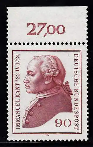 BUND 1974 Michel-Nummer 0806 postfrisch EINZELMARKE RAND oben (b)