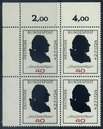 BUND 1974 Michel-Nummer 0809 postfrisch BLOCK ECKRAND oben links