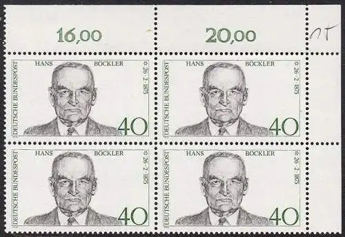 BUND 1975 Michel-Nummer 0832 postfrisch BLOCK ECKRAND oben rechts (b)